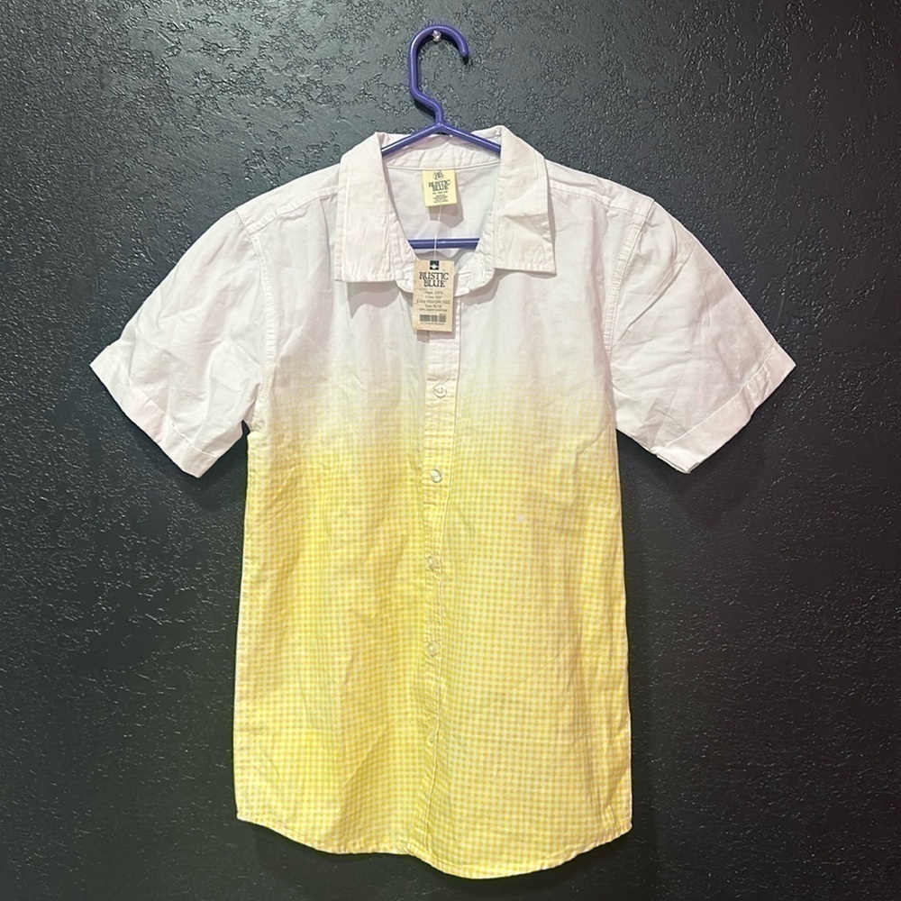 RUSTIC BLUE Boys Yellow/White Ombré Short Sleeve Button Down Shirt Size XL NWT